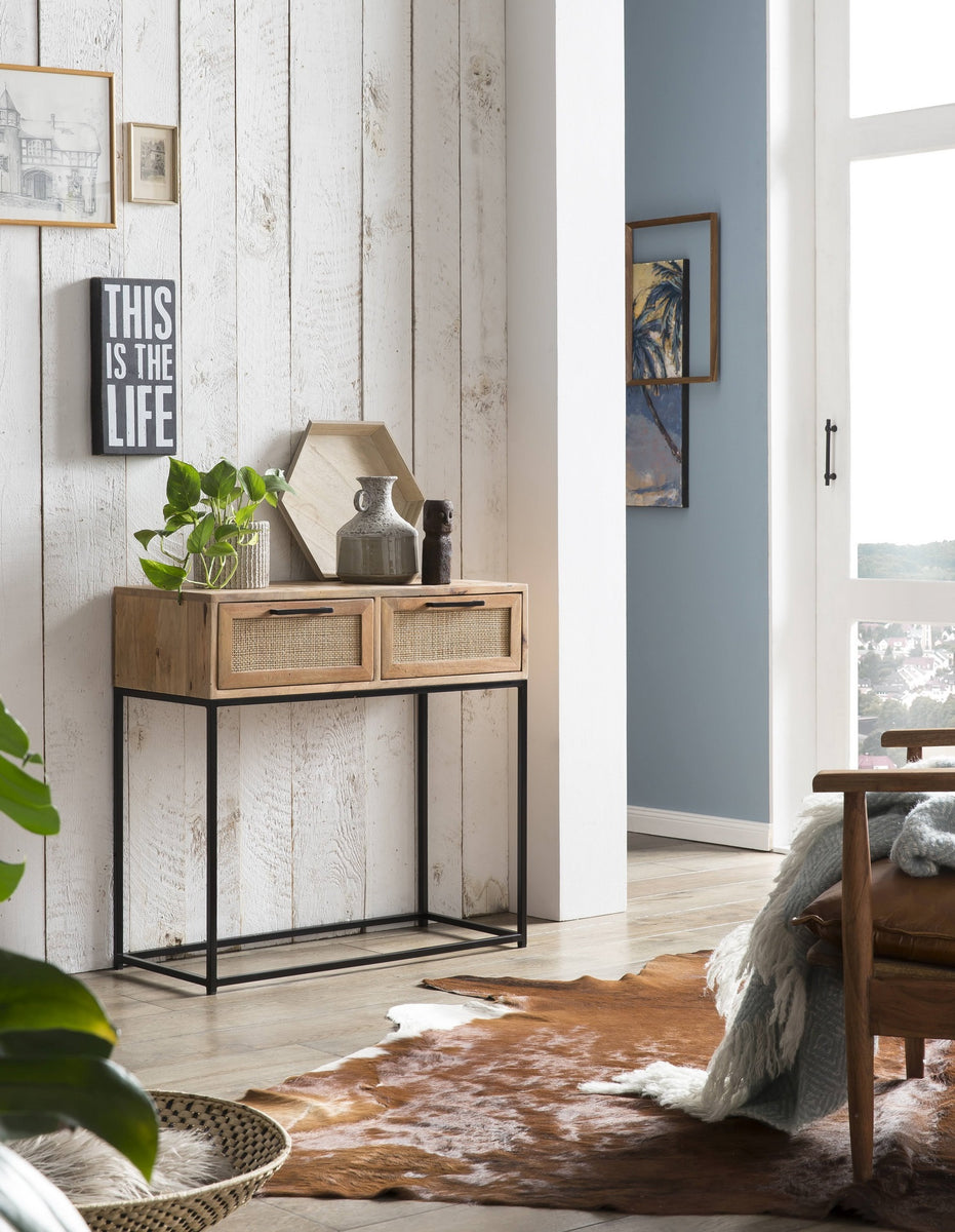 Console Utah Con 2 Cassetti | Legno E Bianco | Stile Scandinavo | L80 Cm - Foto 9